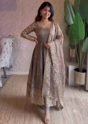 Metallic heavy sequins work partywear anarkali suit set 3