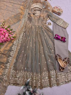 Metallic heavy sequins work partywear anarkali suit set 4