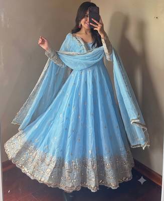 Sky heavy sequins work partywear anarkali suit set 1