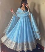 Sky heavy sequins work partywear anarkali suit set