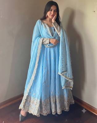 Sky heavy sequins work partywear anarkali suit set 3