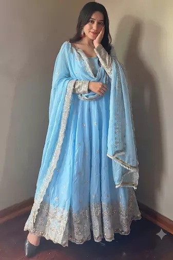 Sky heavy sequins work partywear anarkali suit set