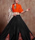 Black Taffeta Silk Gamthi Butta, Mirror With Lace Work & Tassel Lace With Printed Gamthi Work Dupatta Chaniya Choli