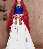 White Twill Gamthi Butta Mirror With Lace Work & Tassel Lace With Printed Gamthi Work Dupatta Chaniya Choli