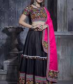 Black Art Silk Gamthi Butta, Mirror, Aari With Lace Work Chaniya Choli