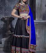 Black Art Silk Gamthi Butta Mirror Aari With Lace Work Chaniya Choli