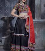Black Art Silk Gamthi Butta Mirror Aari With Lace Work Chaniya Choli