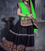 Black Art Silk Gamthi Butta Mirror Aari With Lace Work Chaniya Choli