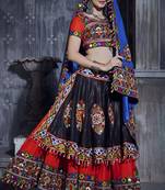 Red & Black Art Silk Gamthi Butta Mirror With Lace Work Chaniya Choli