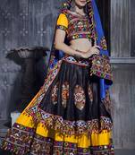 Yellow & Black Art Silk Gamthi Butta Mirror With Lace Work Chaniya Choli