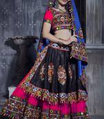 Rani & Black Art Silk Gamthi Butta Mirror With Lace Work Chaniya Choli