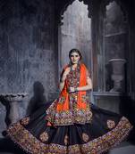 Black Art Silk Gamthi Butta, Mirror With Lace Work Chaniya Choli