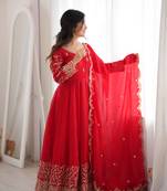 Designer red heavy embroidery work anarkali suit with dupatta