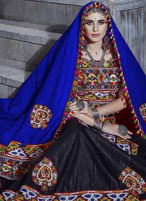 Black Art Silk Gamthi Butta Mirror With Lace Work Chaniya Choli 3