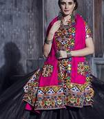 Black Art Silk Gamthi Butta Mirror With Lace Work Chaniya Choli