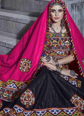 Black Art Silk Gamthi Butta Mirror With Lace Work Chaniya Choli 3