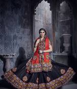 Black Art Silk Gamthi Butta Mirror With Lace Work Chaniya Choli