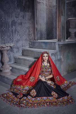 Black Art Silk Gamthi Butta Mirror With Lace Work Chaniya Choli 3