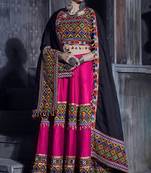 Rani Pink Art Silk Gamthi Butta, Mirror With Lace Work Chaniya Choli