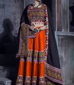 Orange Art Silk Gamthi Butta Mirror With Lace Work Chaniya Choli