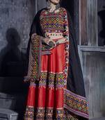 Red Art Silk Gamthi Butta Mirror With Lace Work Chaniya Choli