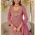 Pink dola silk full stitched free size palazzo suits upto 44