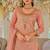 Peach dola silk full stitched free size palazzo suits upto 44