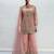 Peach dola silk full stitched free size palazzo suits upto 44