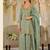 Green dola silk full stitched free size palazzo suits upto 44