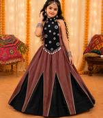 Girls brown & black chaniya choli for navratri in premium roman silk with fully flared
