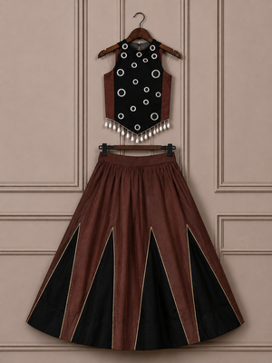 Girls brown & black chaniya choli for navratri in premium roman silk with fully flared 4