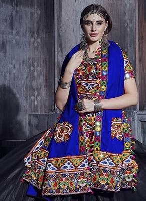 Black Art Silk Gamthi Butta Mirror With Lace Work Chaniya Choli 1