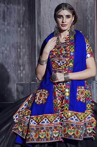 Black Art Silk Gamthi Butta Mirror With Lace Work Chaniya Choli