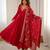 Red anarkali suit set with embroidered dupatta