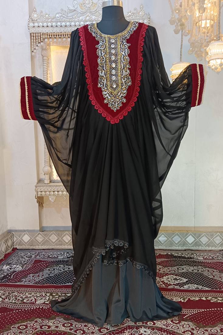 Black and maroon arabic takchita kaftan dress