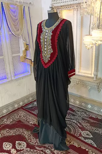 Black and maroon arabic takchita kaftan dress
