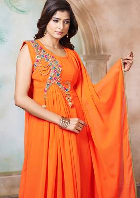 Orange designer islamic partywear caftan 4