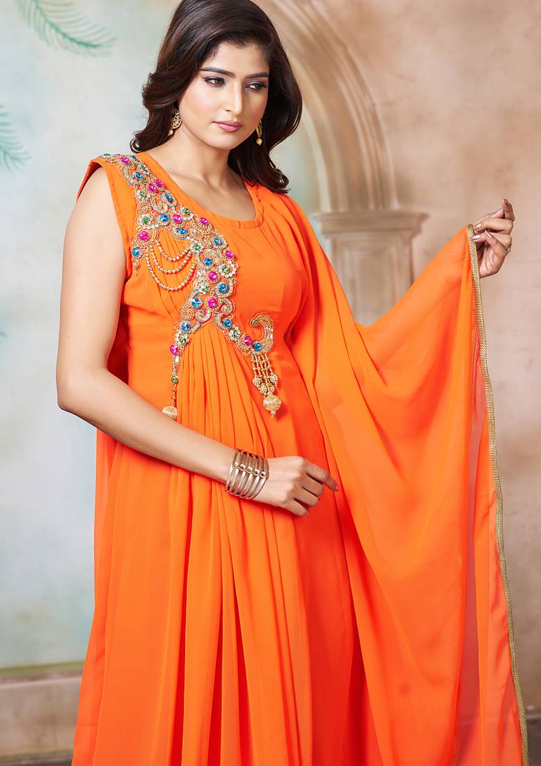 Orange designer islamic partywear caftan