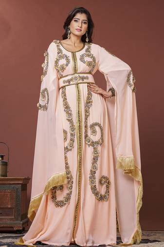 Light peach moroccan wedding kaftan