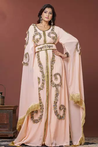Light peach moroccan wedding kaftan