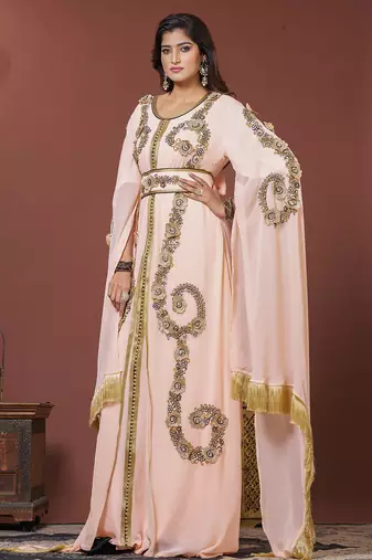 Light peach moroccan wedding kaftan