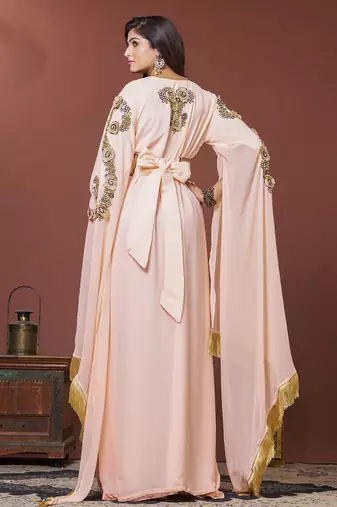 Light peach moroccan wedding kaftan
