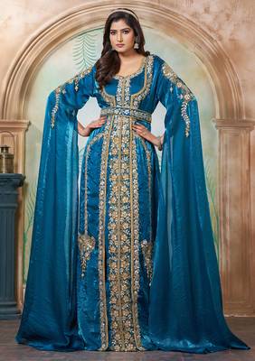 Bottle green moroccan hand beaded wedding kaftan 1