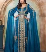 Bottle green moroccan hand beaded wedding kaftan