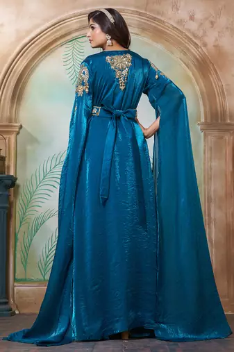 Bottle green moroccan hand beaded wedding kaftan