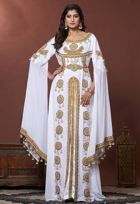 White moroccan embroidery party wedding kaftan 1