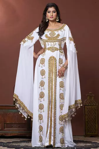 White moroccan embroidery party wedding kaftan