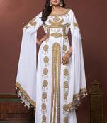 White moroccan embroidery party wedding kaftan