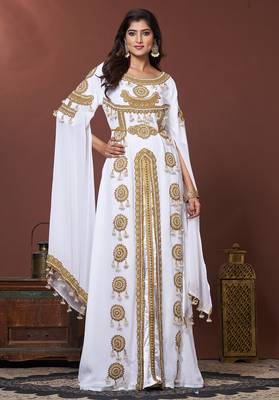 White moroccan embroidery party wedding kaftan 2