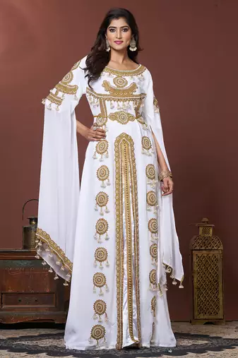 White moroccan embroidery party wedding kaftan